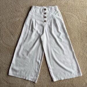 Zara TRF Cropped Wide Leg Pants Womens S High Rise Button Front White Trousers